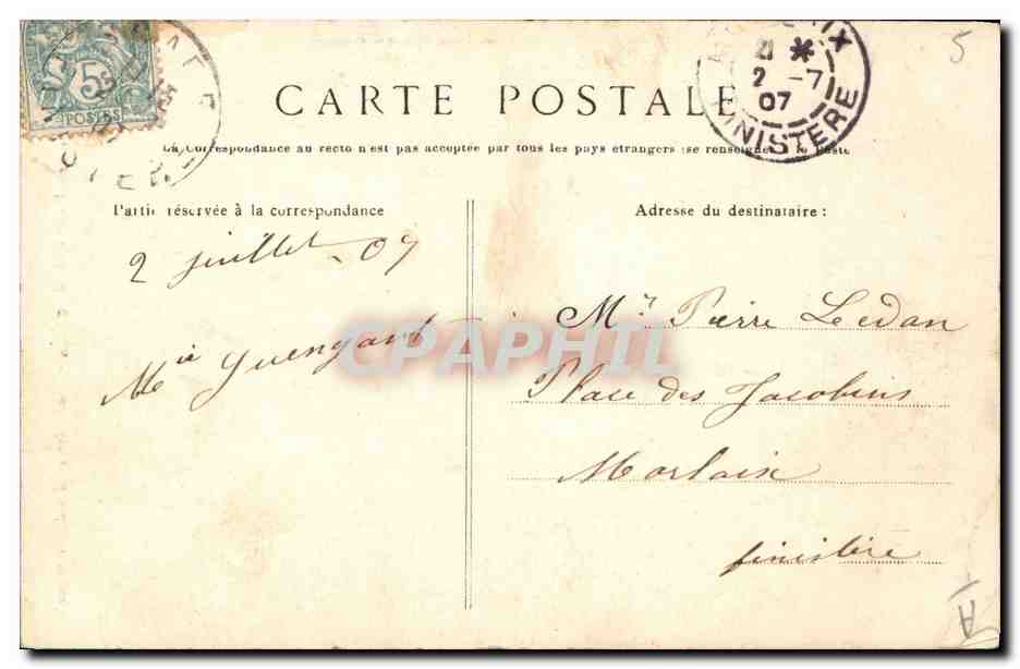 CPA Folklore Jeune fille de Scaer  — Verso