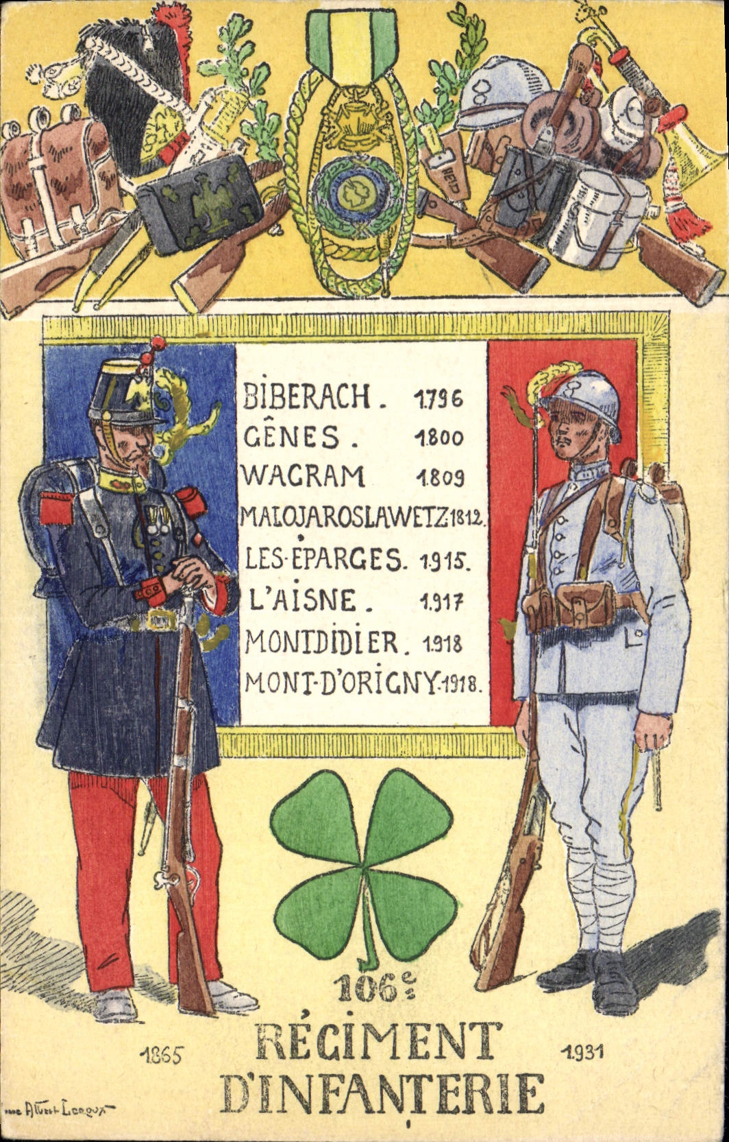 Vintage Postcard/Antike Ansichtskarte Militaria 106th Infantry Regiment Biberach Genes Wagram Les Eparges