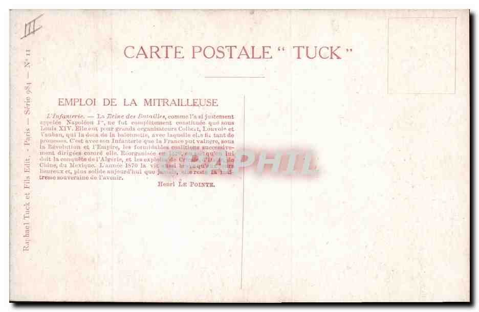 Infanterie — Emploi de la mitrailleuse — Henri Le Pointe — éditeur Tuck — Rückseite