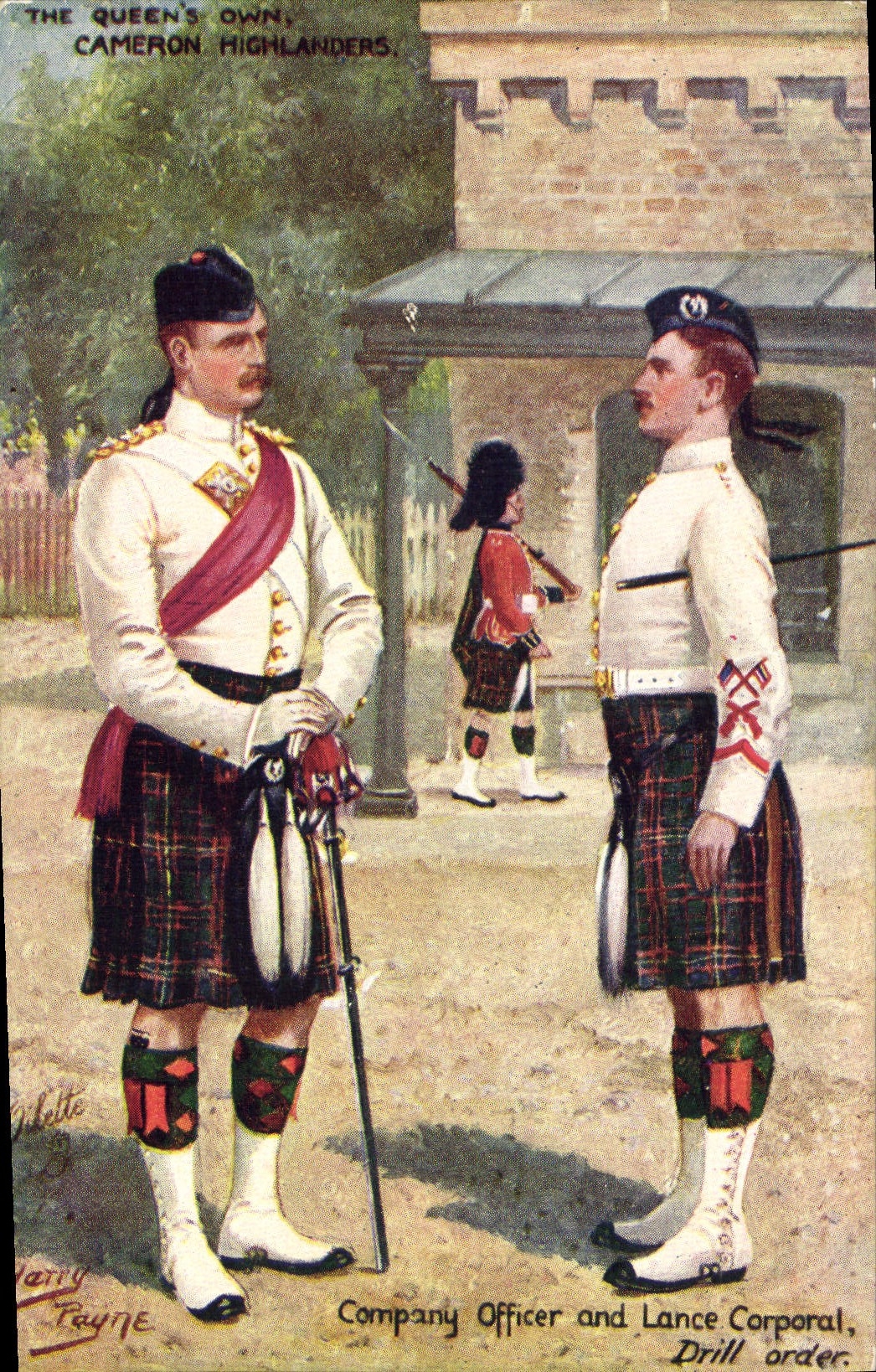 The Queen's Own Cameron Highlanders — Company Officer and Lance Corporal, Drill order — Raphael Tuck & Sons