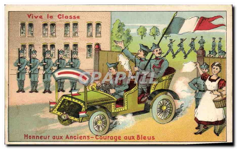 CPA Militaria Vive la classe Honneur aux Anciens Courage aux Bleus Automobile 