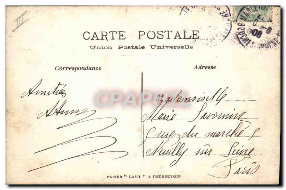 Chasse au sanglier — dessin à la pastel — éditeur Union Postale Universelle — Verso