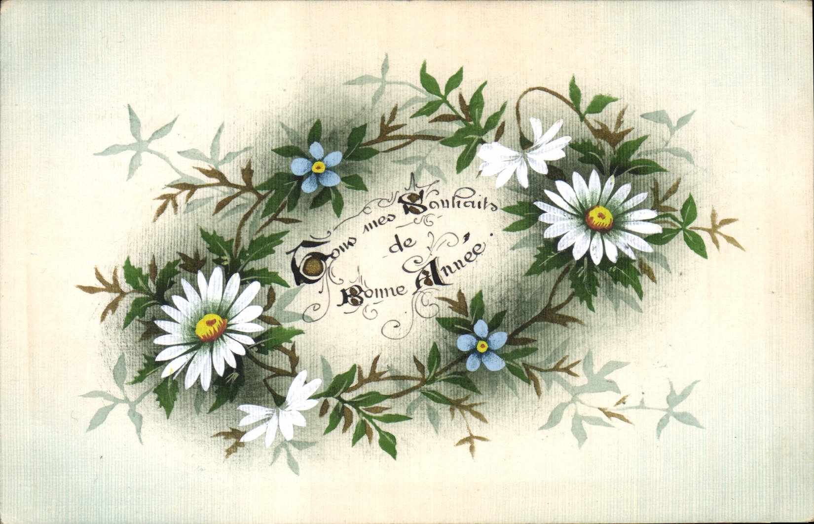 Fleurs et souhaits — Carte postale de vœux — F.J.R. Paris