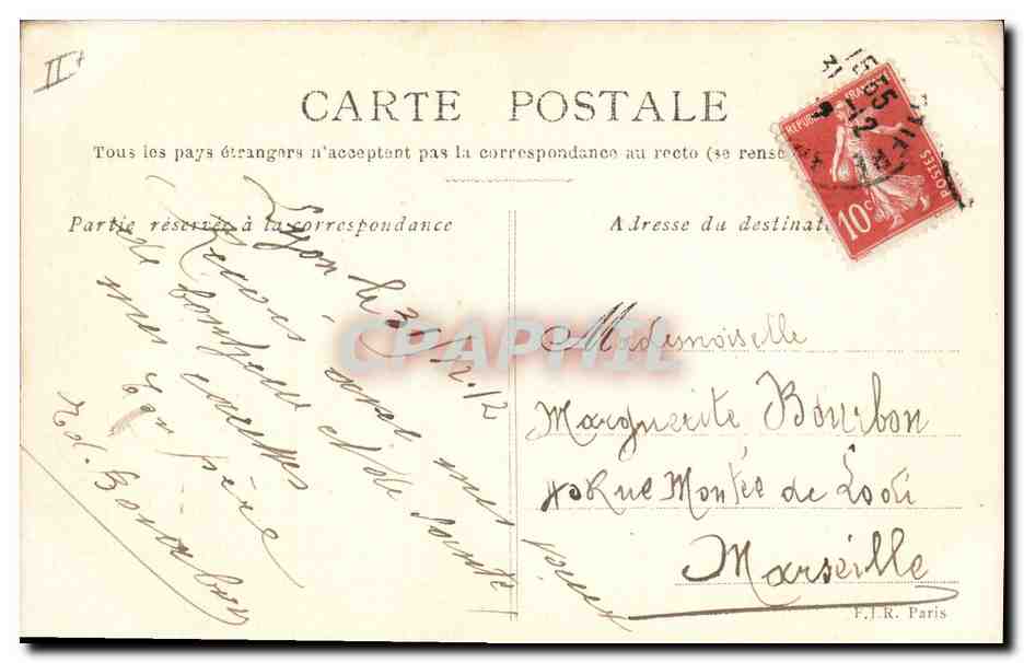 Fleurs et souhaits — Carte postale de vœux — F.J.R. Paris — Verso