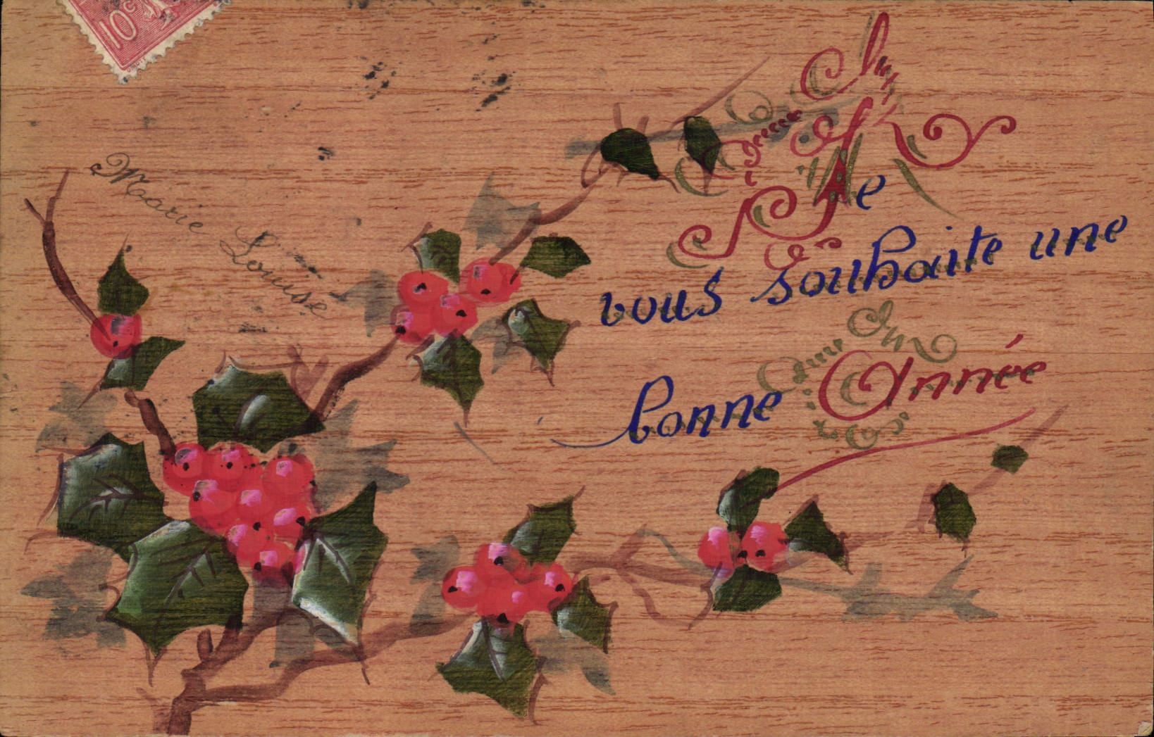 Branche de houx — Bonne Année — éditeur inconnu, n° de série non visible