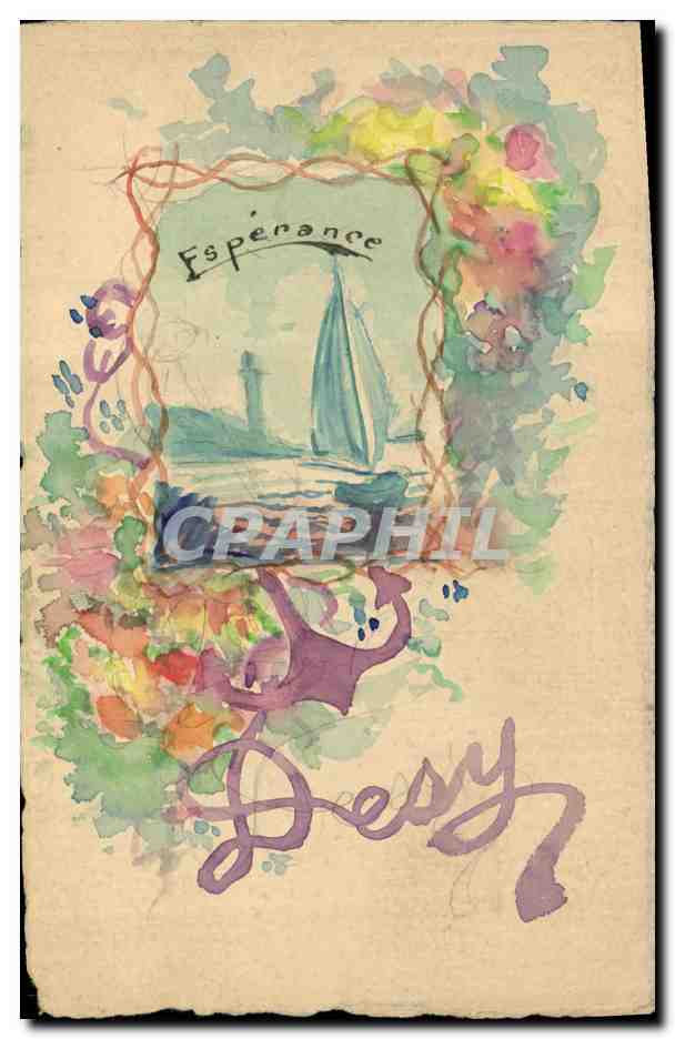 Espérance — dessin à l'aquarelle avec voile — signé Desy