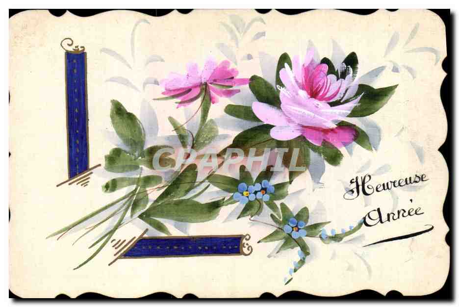 Fleurs et bougie — 'Heureuse Année' — Carte postale