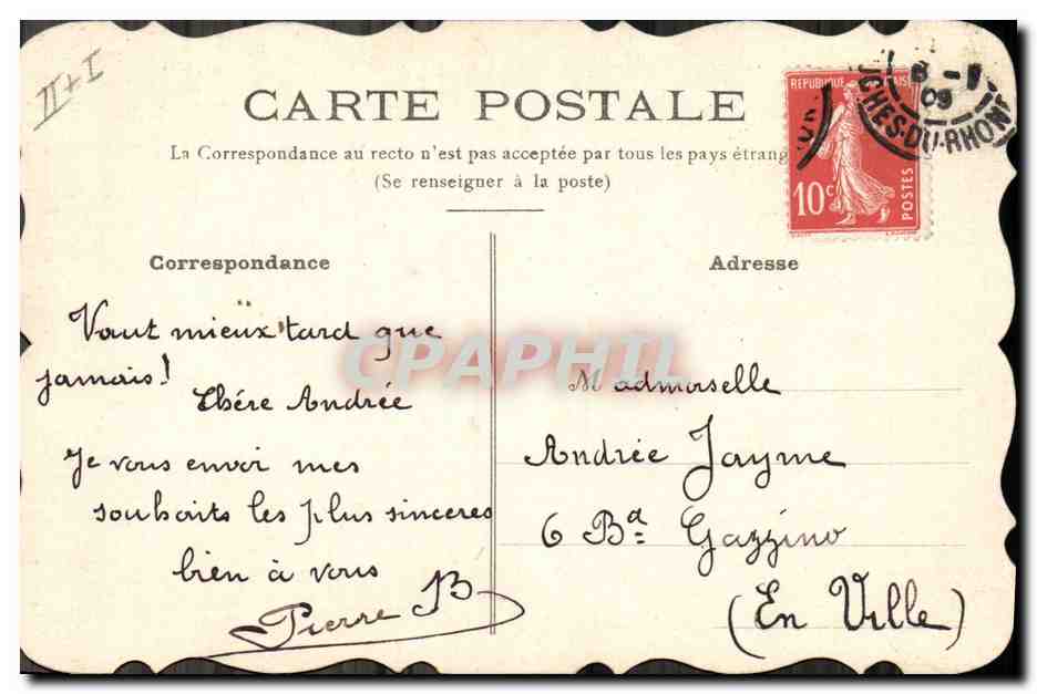 Fleurs et bougie — 'Heureuse Année' — Carte postale — Verso