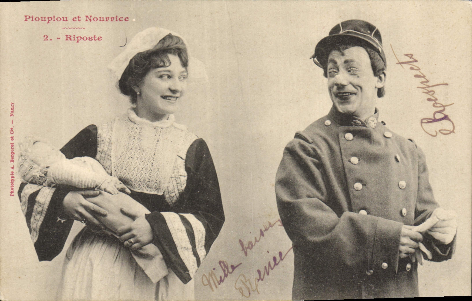 CPA Fantaisie Poupee  Femme Militaria Pioupiou et Nourrice Riposte 