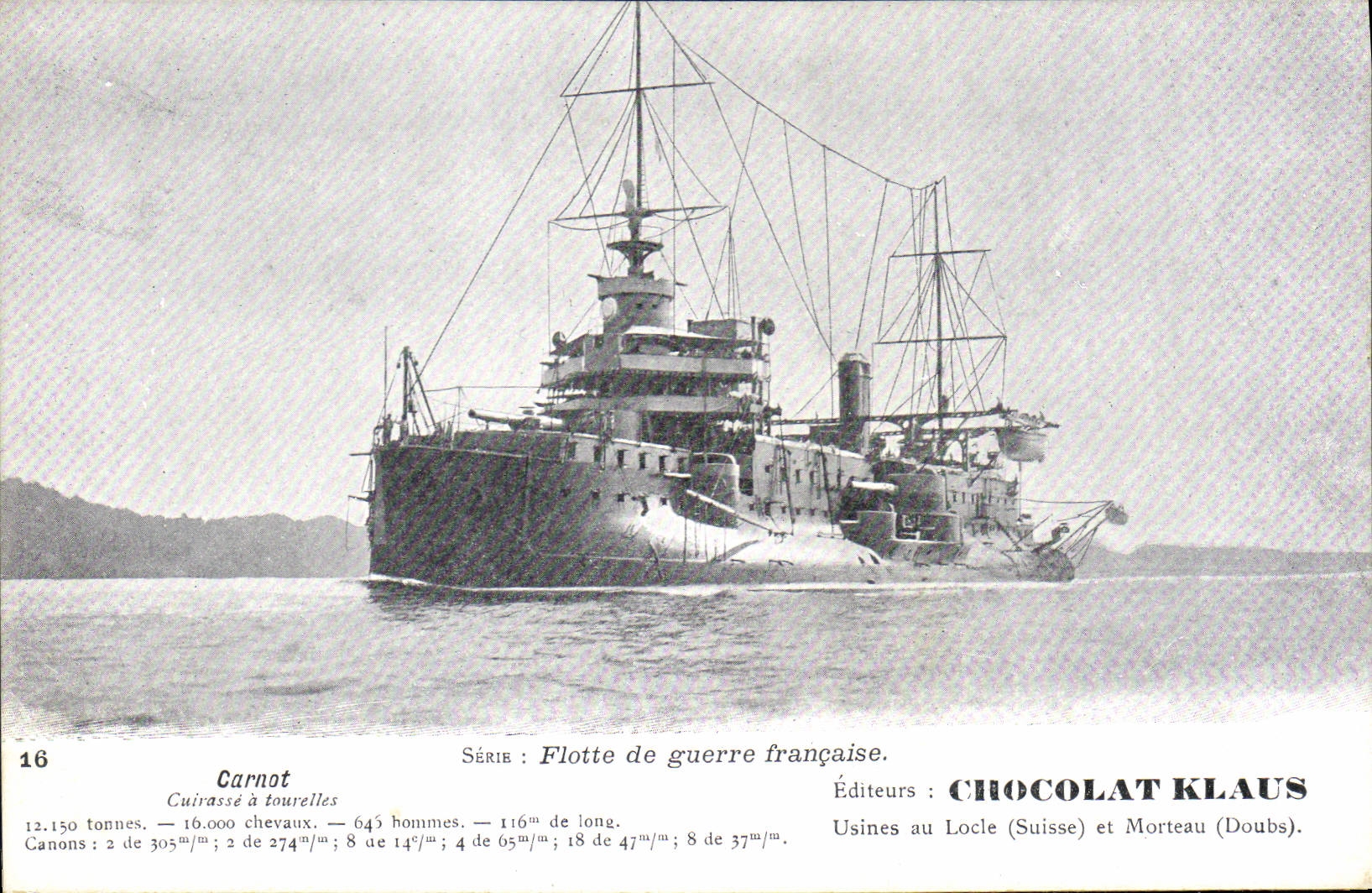 Cuirassé Carnot — Flotte de guerre française — Éditeur CHOCOLAT KLAUS