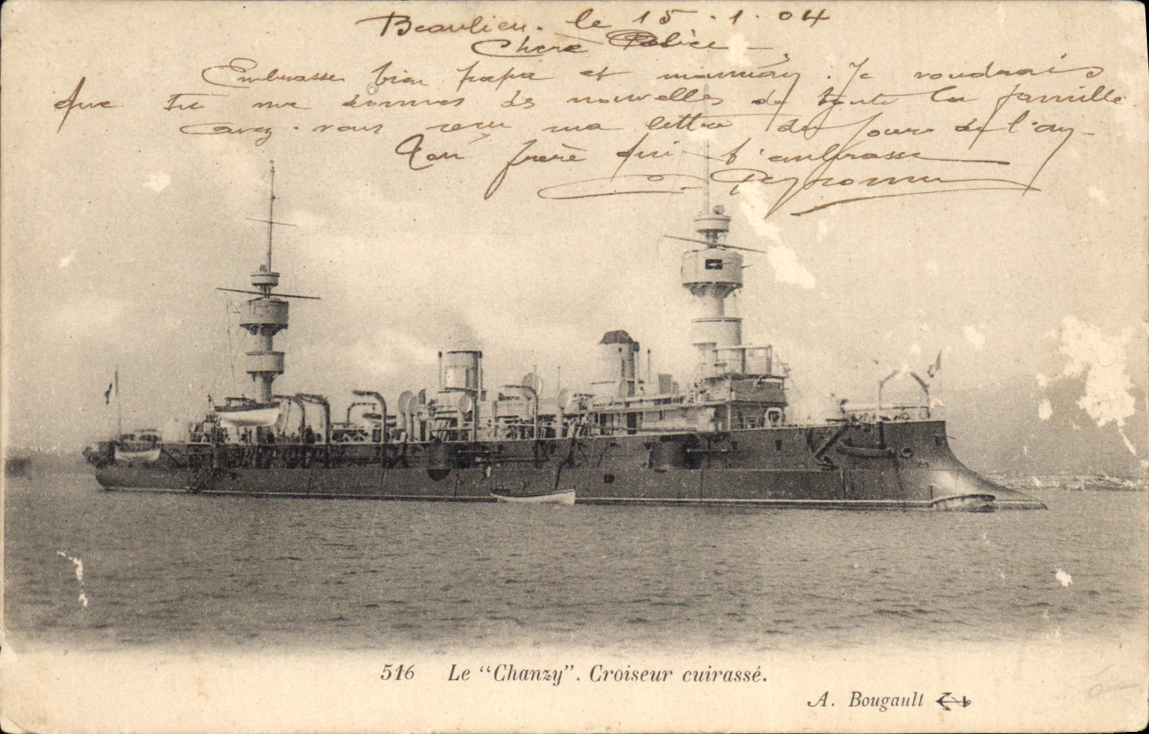 Le "Chanzy". Croiseur cuirassé. — A. Bougault, n° 516