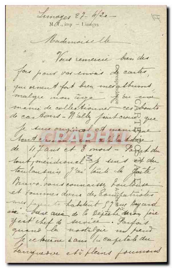 CPA Limoges La Prefecture  — Verso