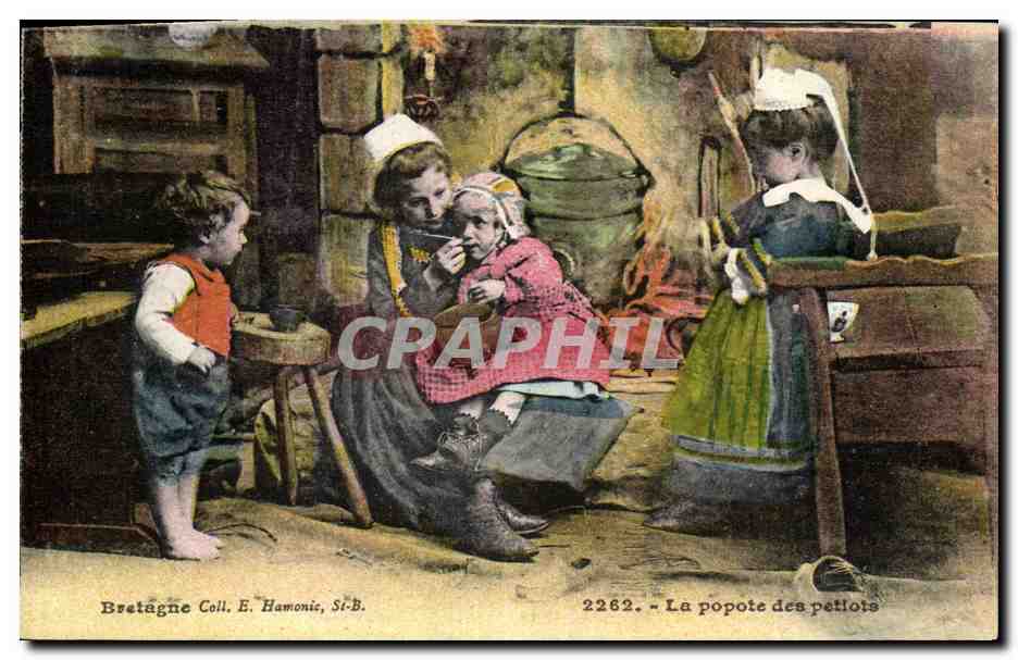 CPA Folklore Bretagne La popote des petiots 