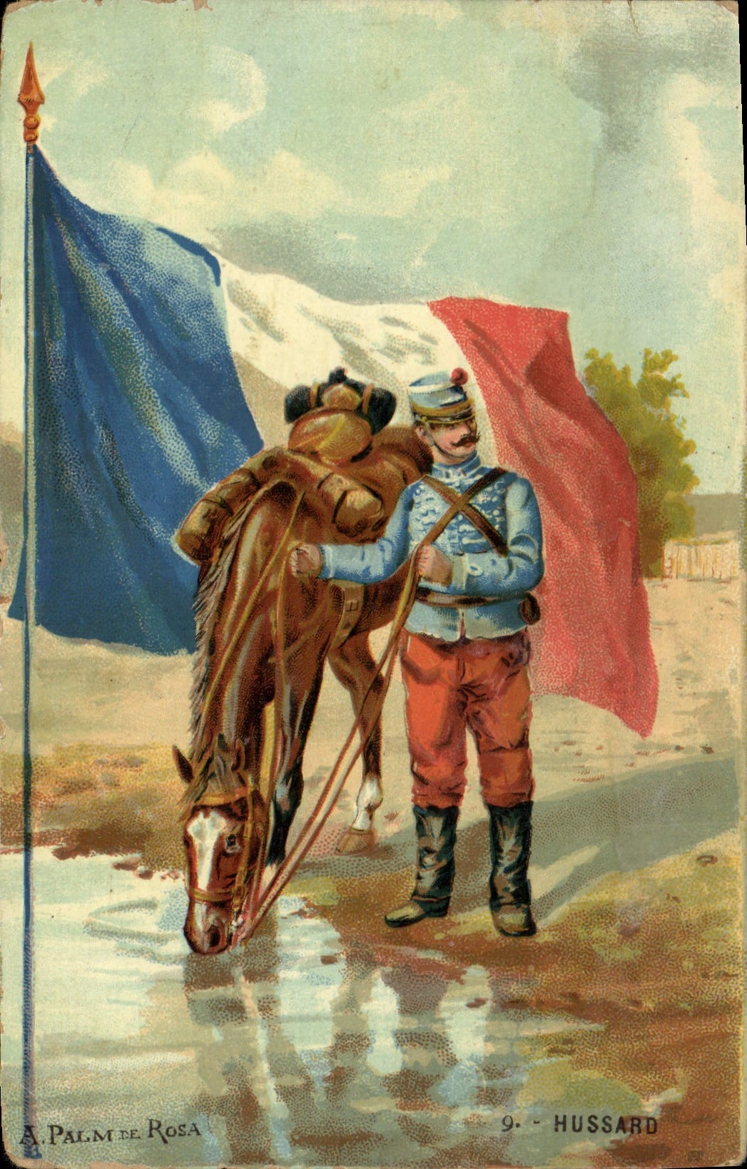 CPA Militaria A Palm de Rosa Hussard 