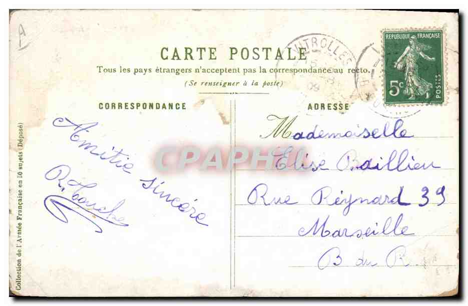 CPA Militaria A Palm de Rosa Hussard  — Verso