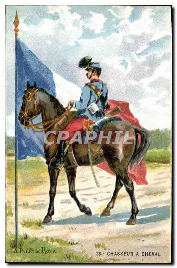 Chasseur à cheval — soldat à cheval avec drapeau — A. Palm de Rosa, n° 35
