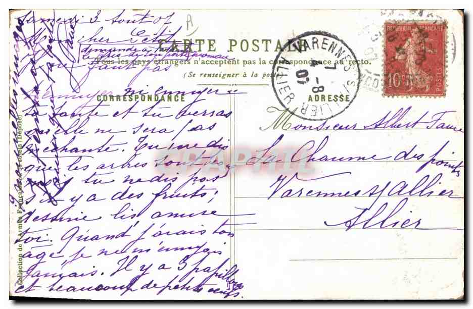 CPA Militaria A Palm de Rosa Officier d'artillerie  — Verso