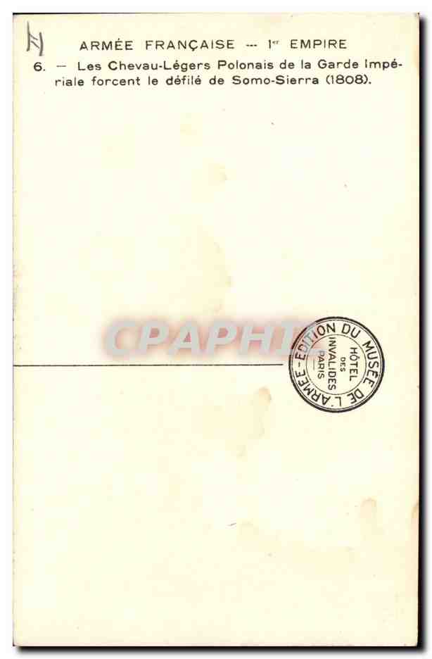 Französische Armee — Erster Kaiserreich — Polnische Lanzenreiter der Kaiserlichen Garde dringen in den Pass von Somo-Sierra (1808) vor — Rückseite