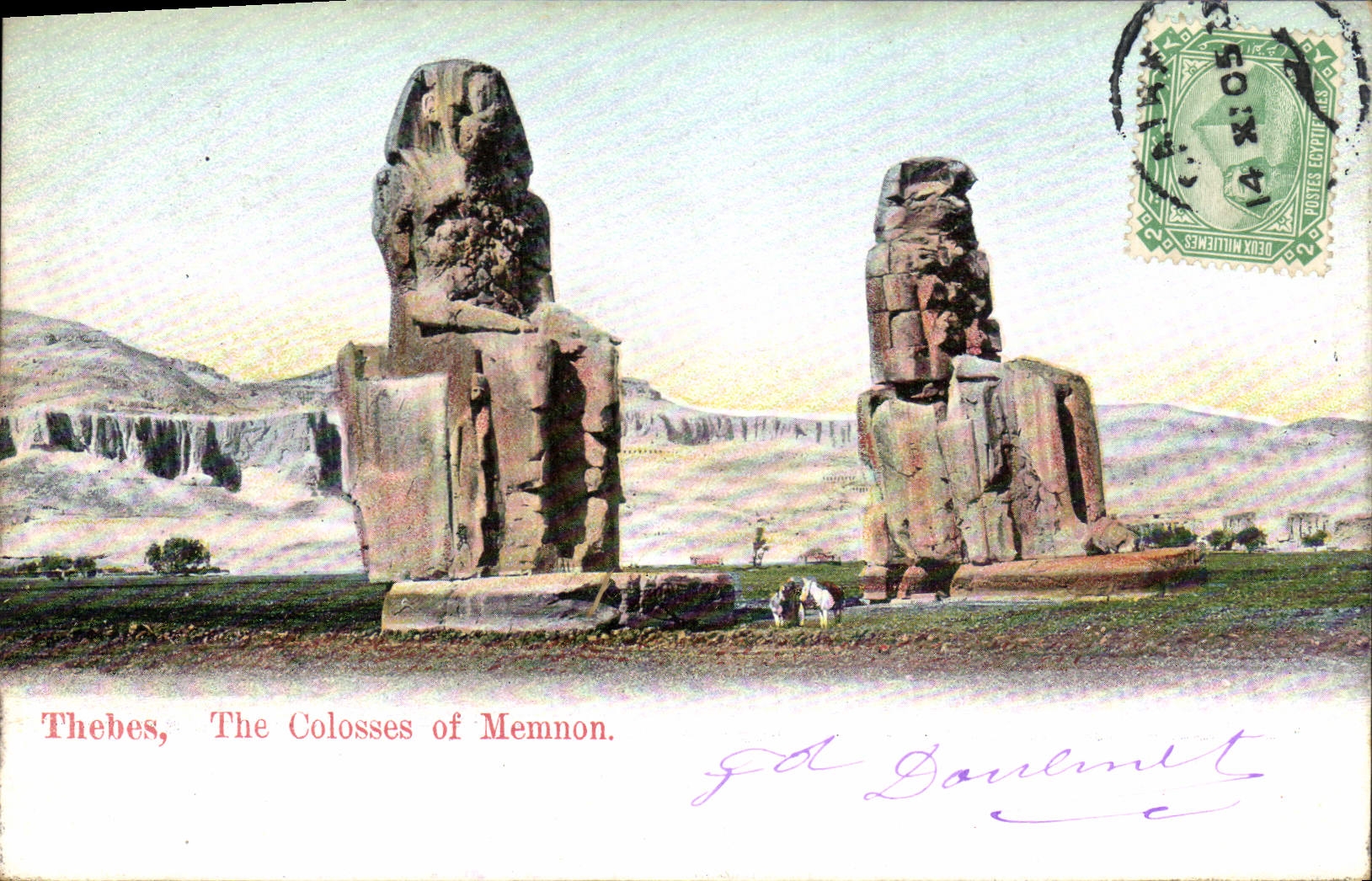 Thèbes, Les Colosses de Mémnon — éditeur L. & H., Caire, n°82