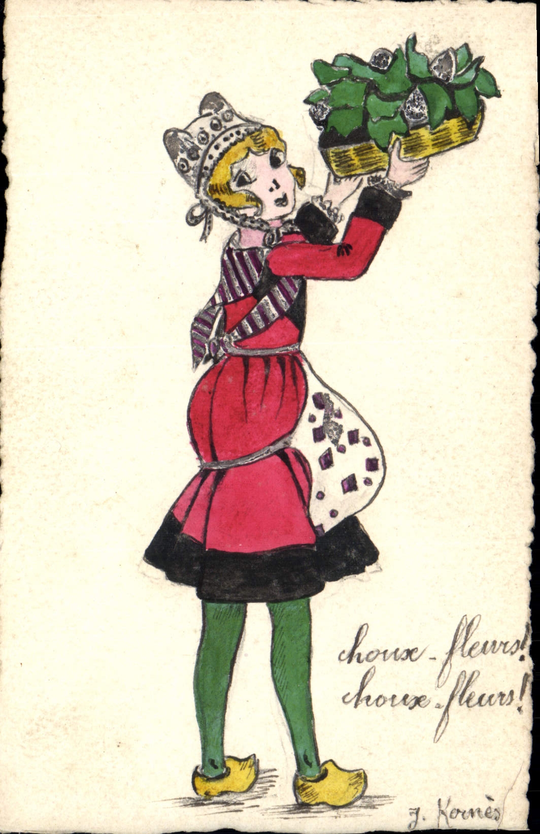 Femme en costume folklorique — fleuriste — J. Kornès