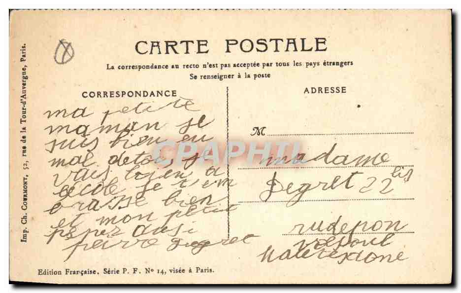 Normandie — Au marché — Édition Française, Série P.F. N°14 — Verso