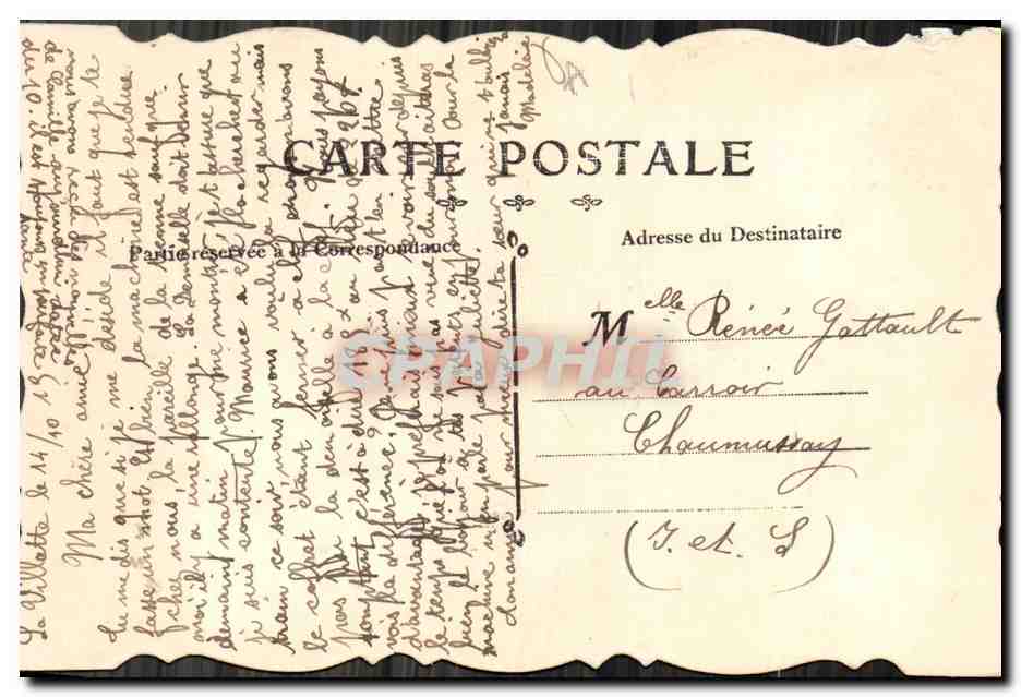 Poissons et oiseau — 'Mille tendresses' — éditeur inconnu, n° de série non visible — Verso