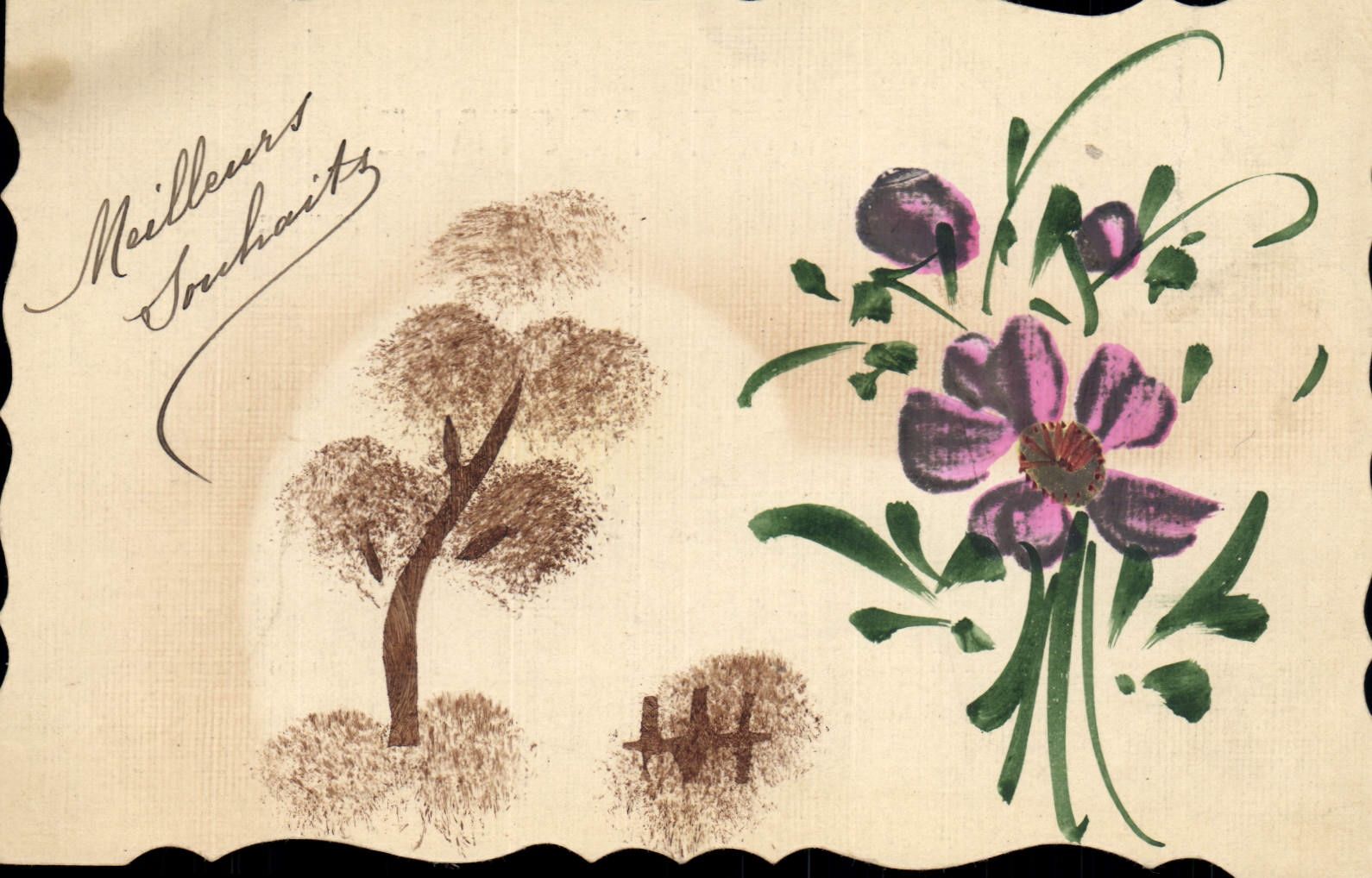 Fleurs et arbre — Meilleurs Souhaits — Carte postale