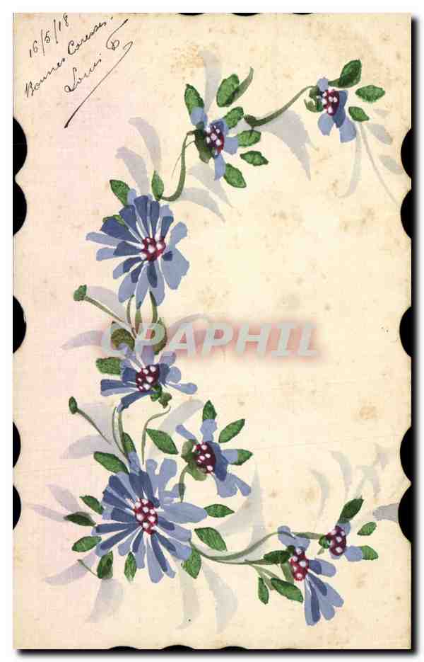 Fleurs bleues — décor floral — carte postale
