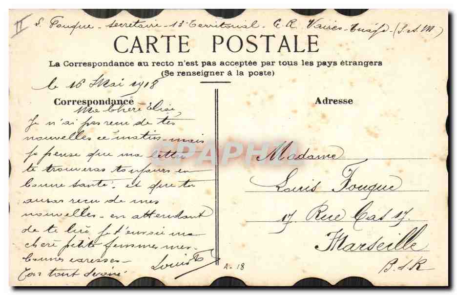 Fleurs bleues — décor floral — carte postale — Verso