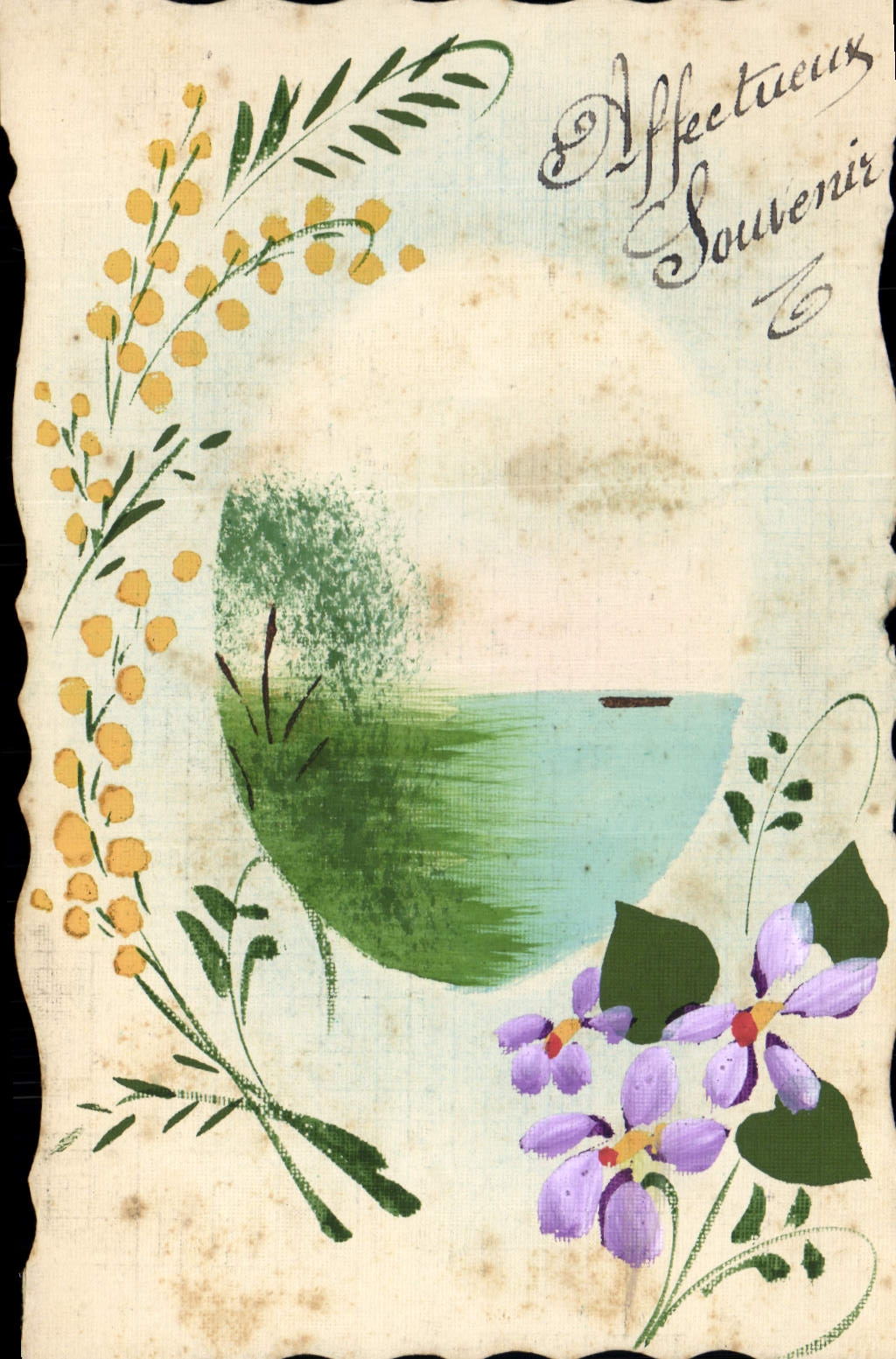 Fleurs et paysage — Affection Souvenir — Carte postale