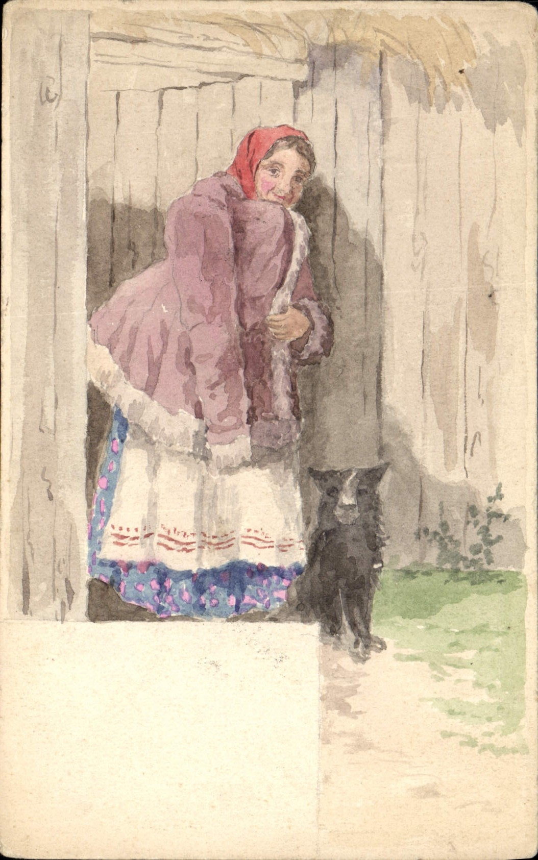 Femme en costume traditionnel avec chien — Russie — Union Postale Universelle