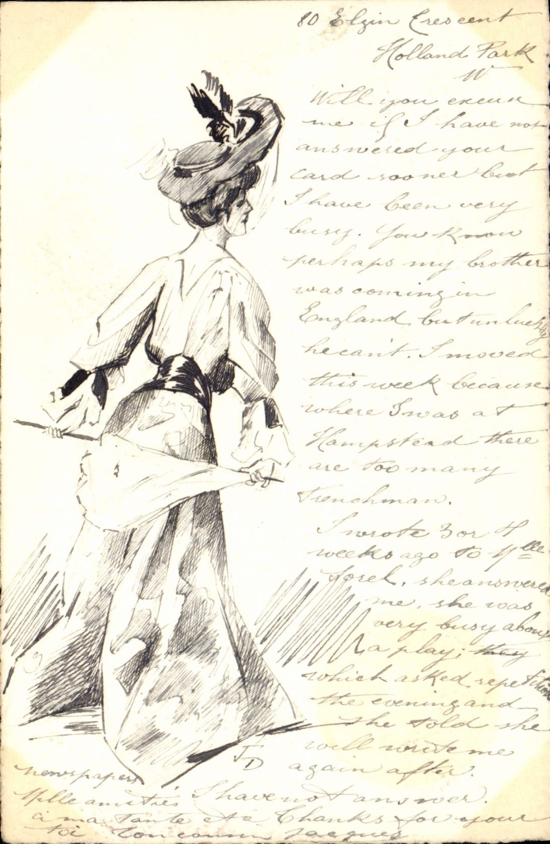 Femme en robe longue et chapeau — dessin — éditeur DUPRÉ, Paris