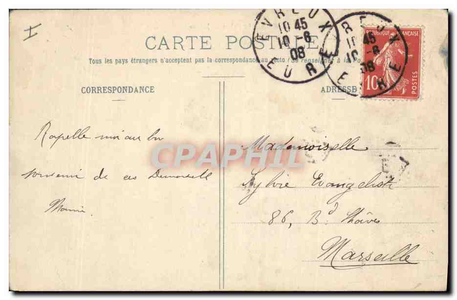 CPA Evreux Le Palais de Justice  — Verso