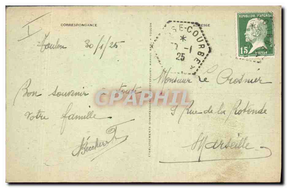 Croiseur à turbines "Courbet" — Marine Militaire Française — Éditeur : Établissements Dimpresion, Toulon, n° 1204 — Reverso