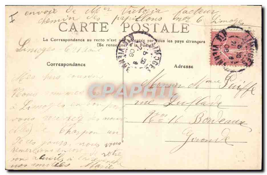 CPA Limoges La Prefecture — Verso