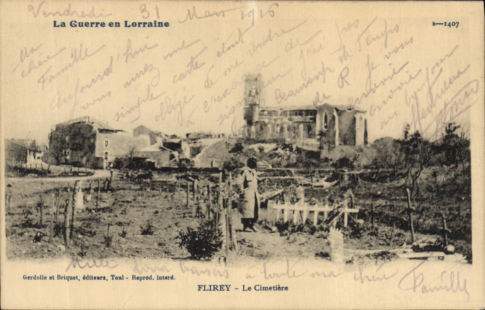 Flirey - Le Cimetière — dévastation de la guerre en Lorraine — Gerdolle et Briquet, Toul