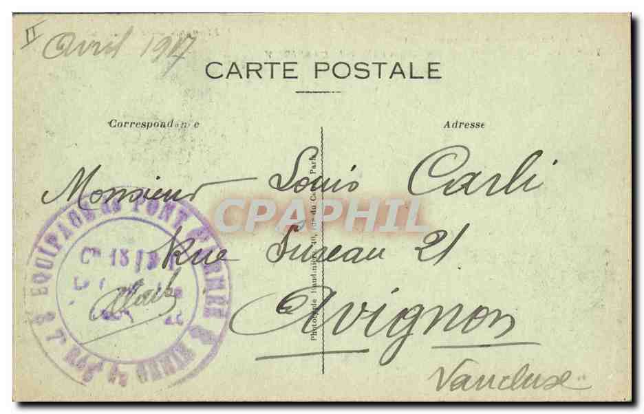 Ruines de LASSIGNY — Troupes Françaises passant devant les ruines (1917) — Phot-Express, Visé, n°1529 — Verso