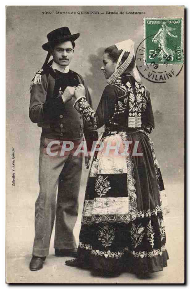CPA Folklore Maries de Quimper Etude de costumes 