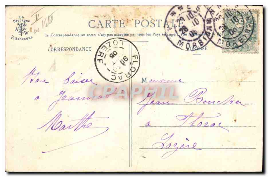 Deux fillettes en costume breton — Collection A. Waron, St-Brieuc — n° 1076 — Verso