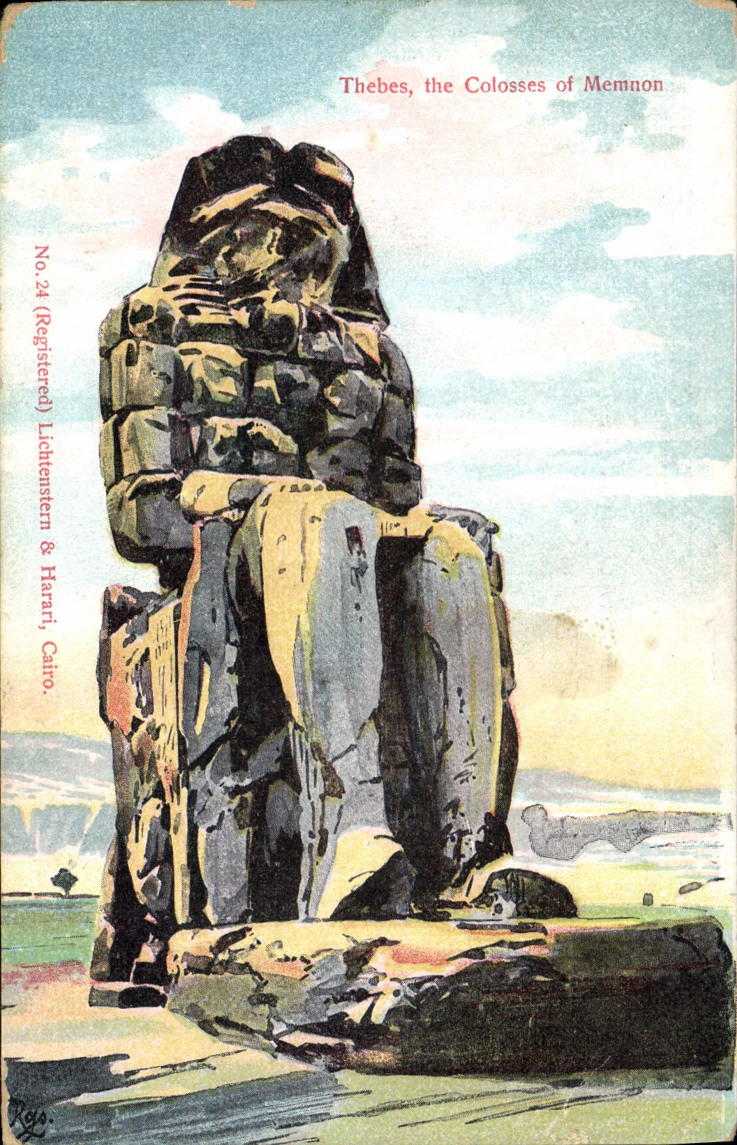 Thèbes, les Colosses de Memnon — Lichtenstein & Harari, Cairo, No. 24 (Registered)