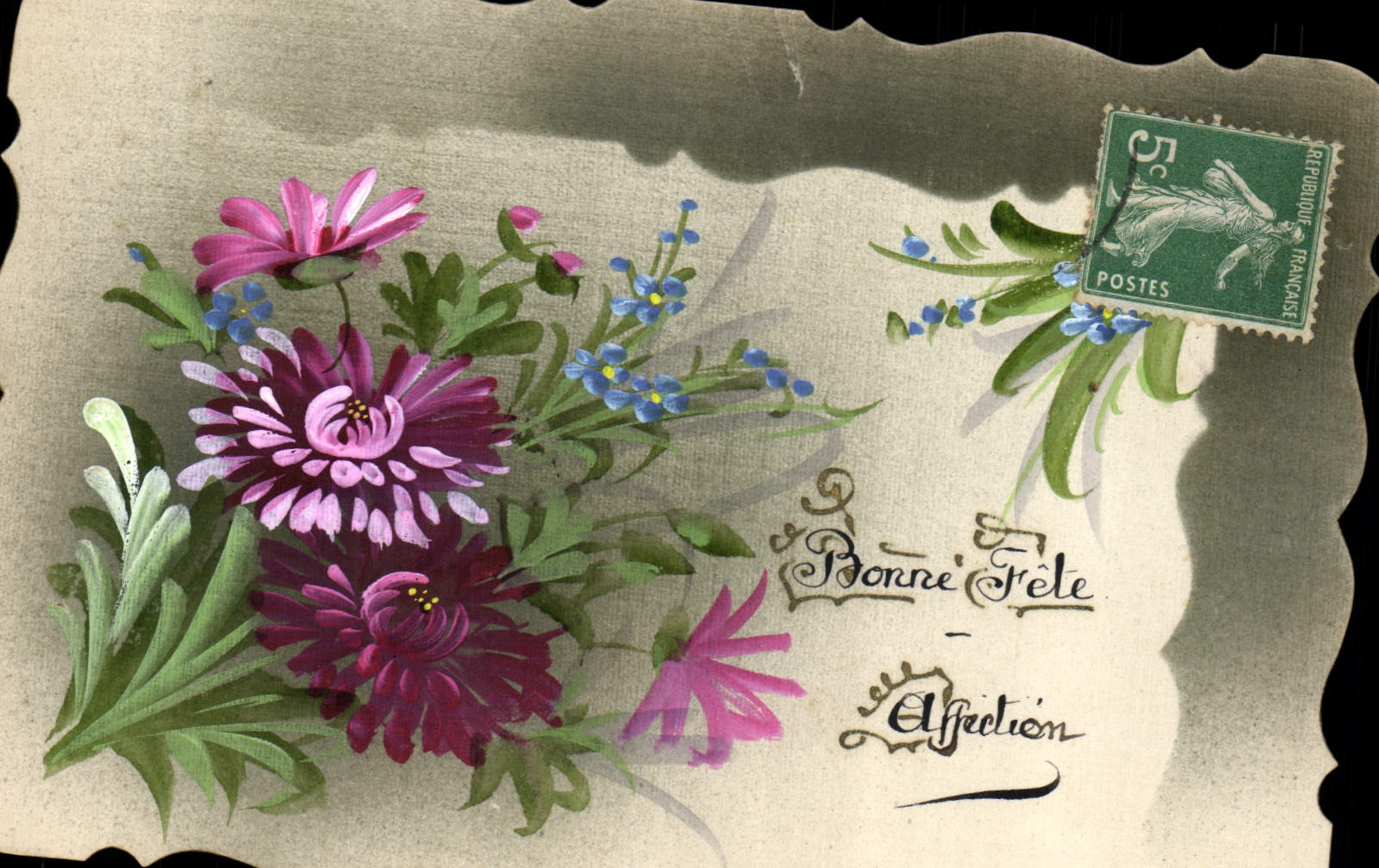 Fleurs colorées — Bonne Fête — Affection — Éditeur non visible, n° de série non lisible