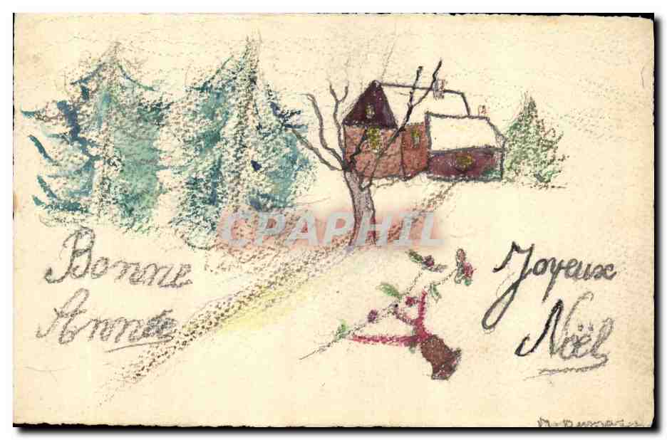 Scène hivernale avec maison — dessin à l'aquarelle — éditeur Aquarelle Cansen, n° 20