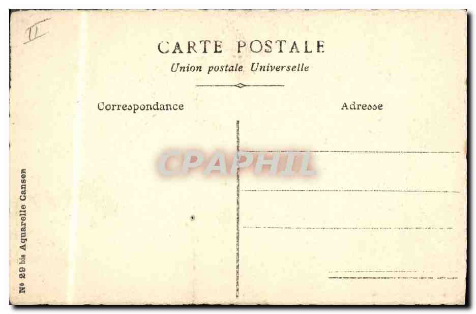 Scène hivernale avec maison — dessin à l'aquarelle — éditeur Aquarelle Cansen, n° 20 — Verso