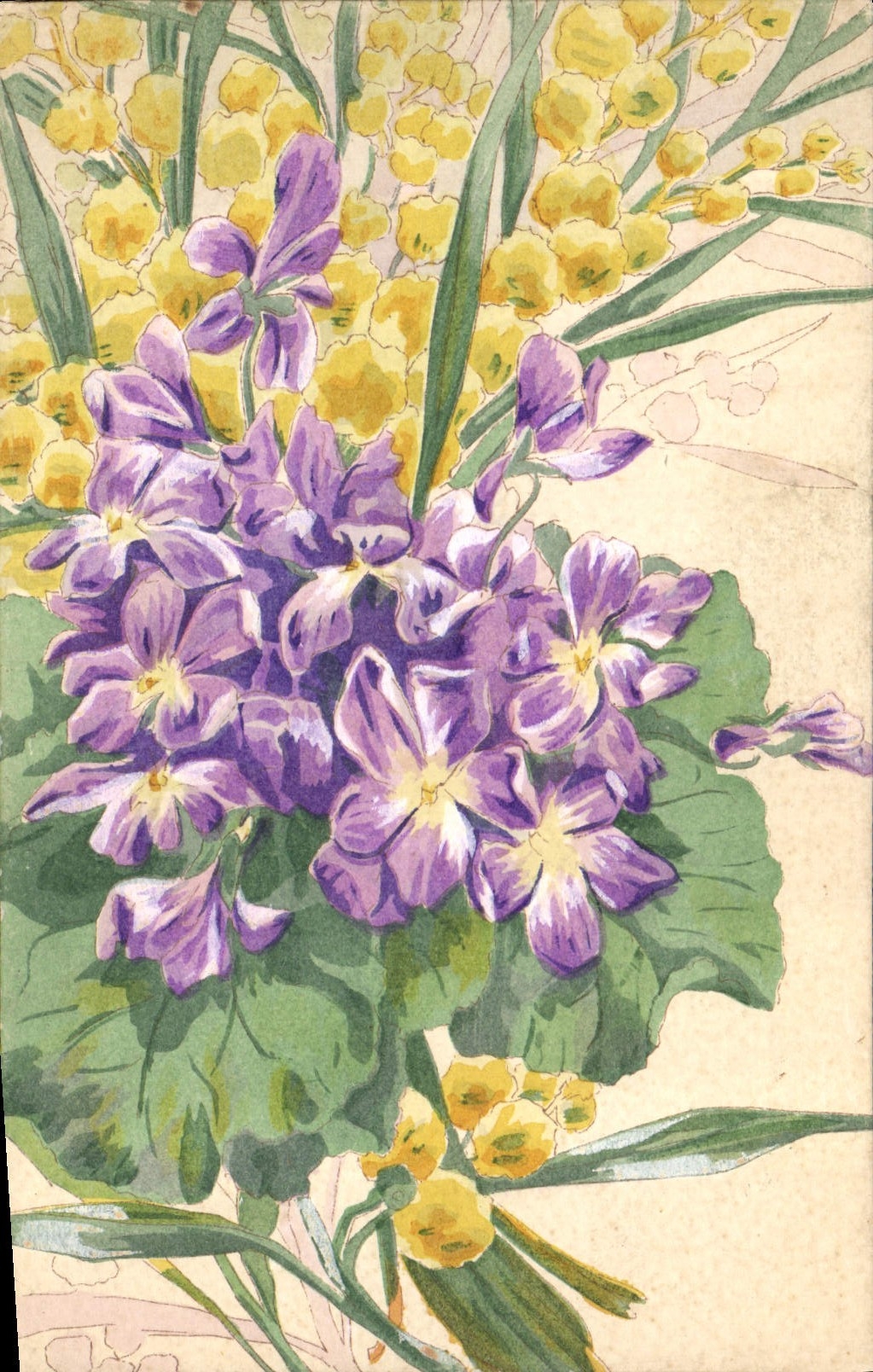 Fleurs violettes et jaunes — illustration — éditeur ARNIO, n° A