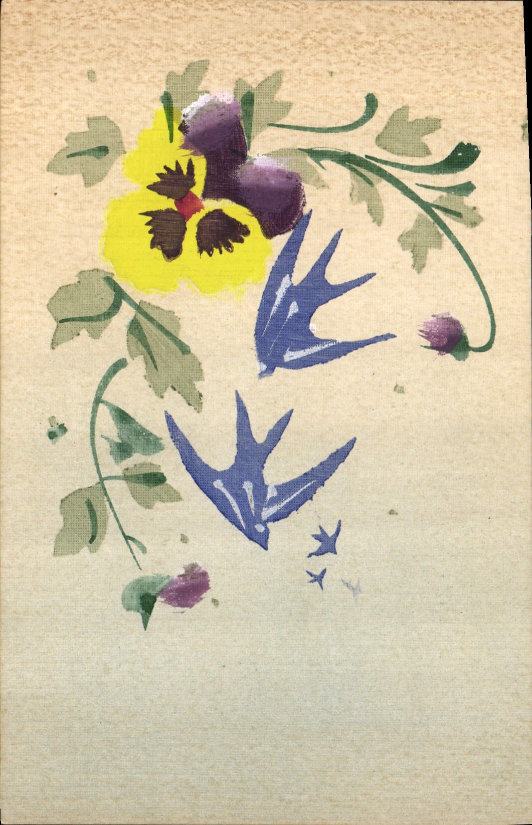 Fleurs et oiseaux — illustration — CPAPHIL