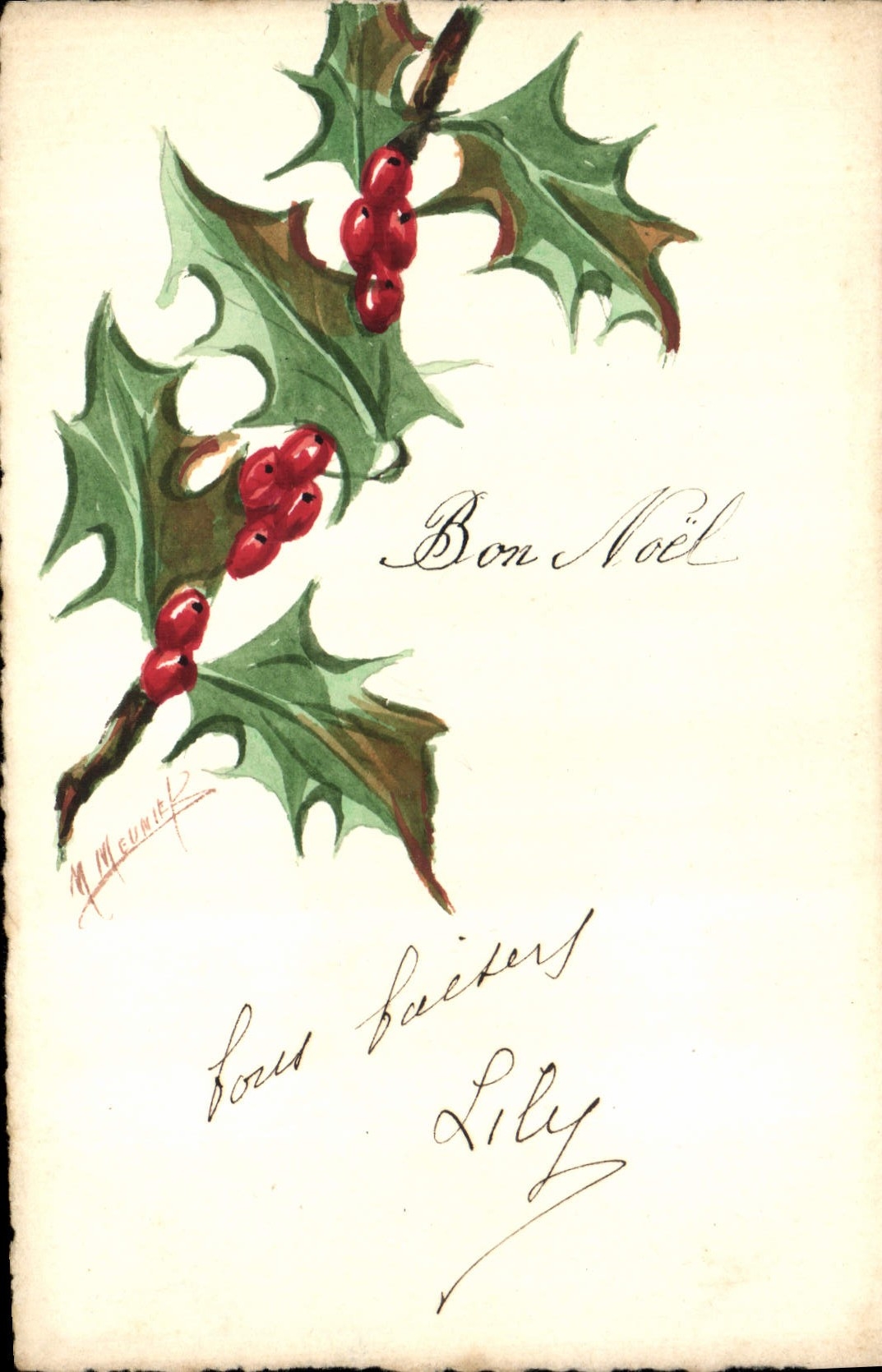 Branches de houx — Bon Noël — M. Meunier