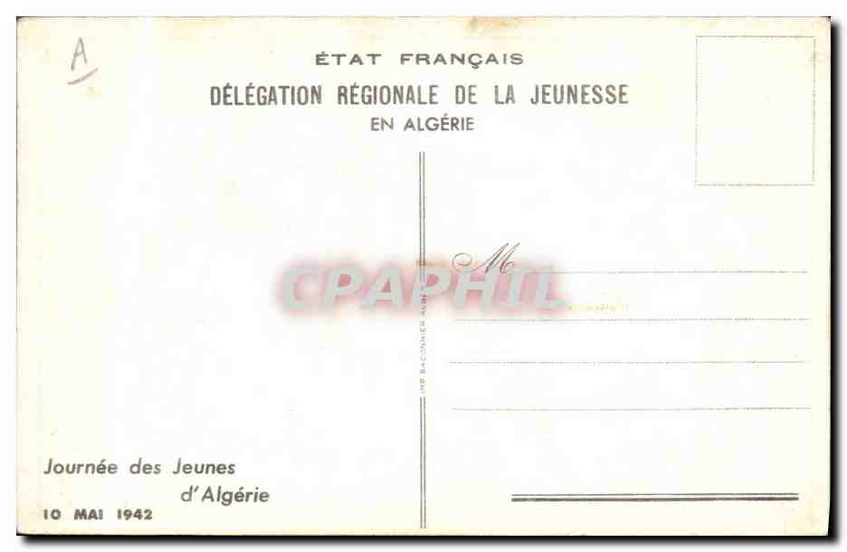 Supplice de Jeanne d'Arc — illustration — État Français Délégation Régionale de la Jeunesse en Algérie — Verso