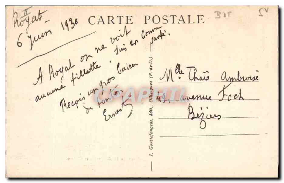 CPA Royat Interieur de la Grotte du Chien  — Rückseite