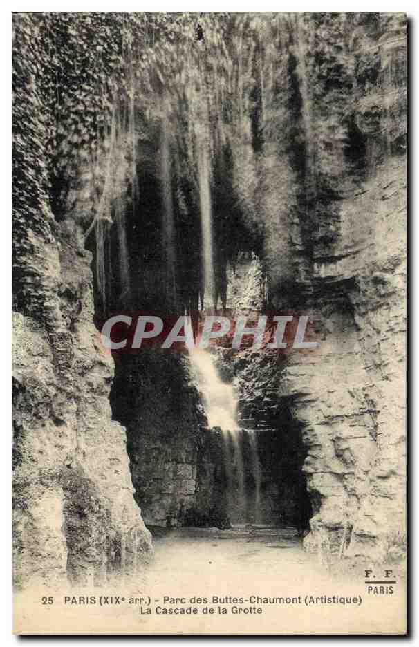 CPA Paris (XIX arr) Parc des Buttes Chaumont (Artistique) La Cascade de la Grotte 