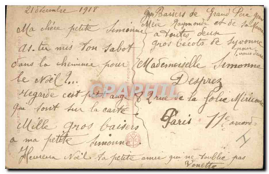 CPA Fantaisie Enfants Poupee  Heureux Noel Ange  — Rückseite